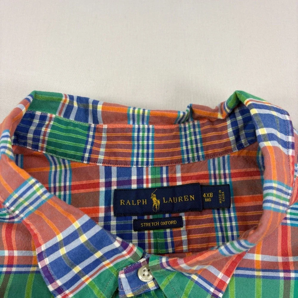 Polo‎ Ralph Lauren Shirt Mens 4XB Big Plaid Stretch Oxford Flesh Pony Button Up